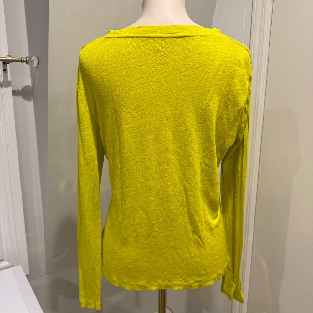 J.Crew Chartreuse Linen Long Sleeve Pocket Tee | Size M - Picture 2 of 10